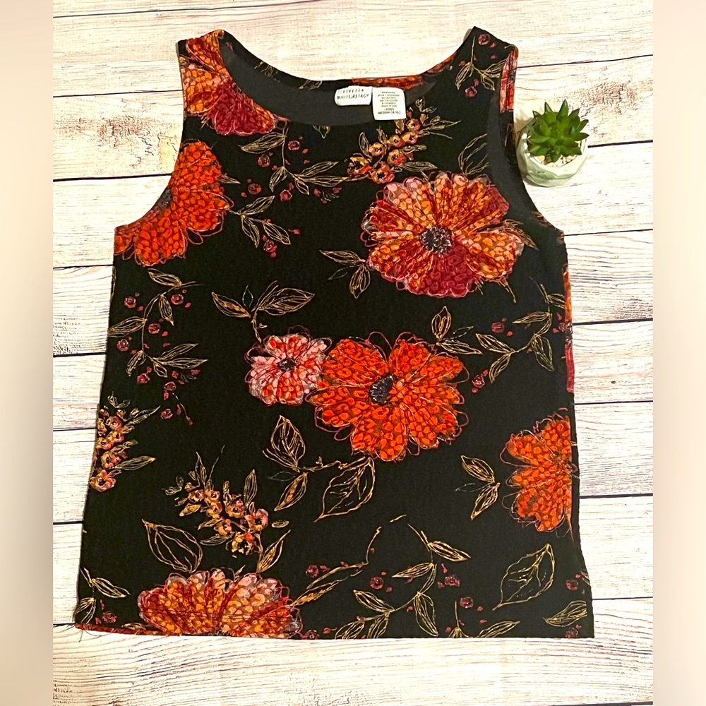 WHITE STAG. Medium. Black. Floral.Tank Top